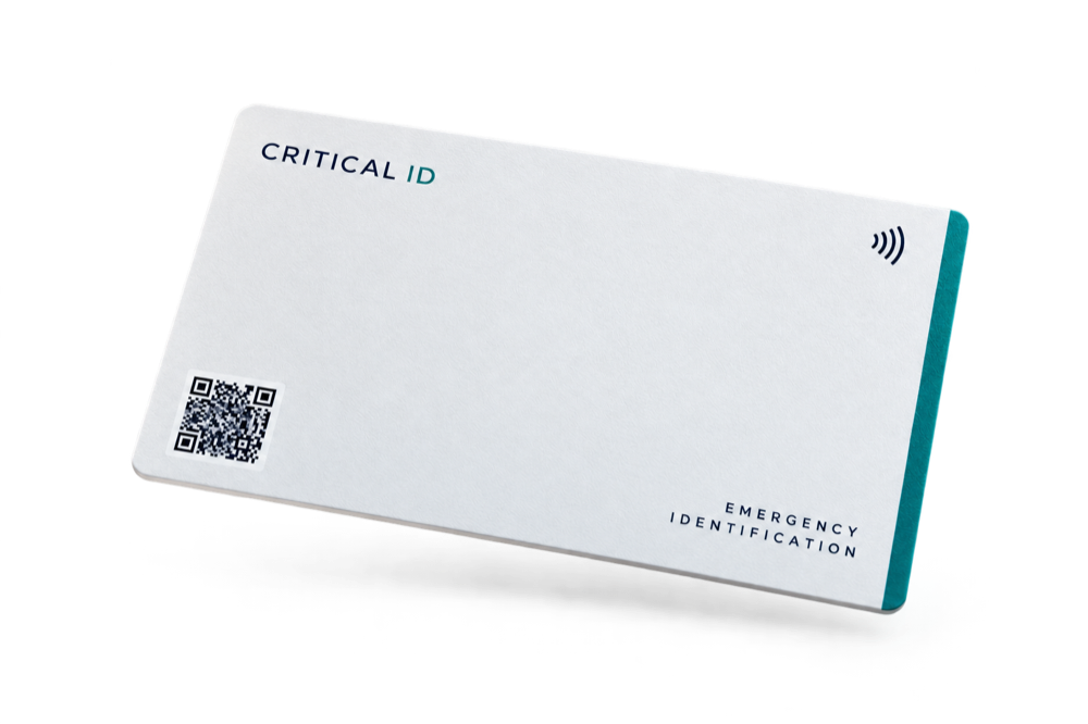 Proposed white Critical ID card concept with QR identification